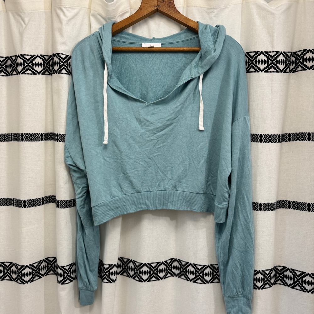 Colsie Hoodie XL Blue Cropped Lightweight Pullover Long Sleeve Loungewear Top